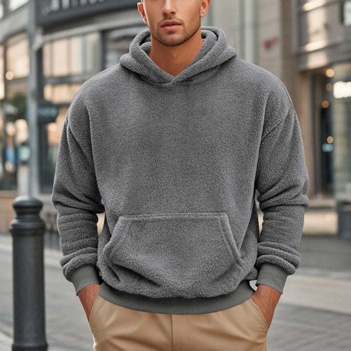 Men's cozy oversized fleece hoodie with kangaroo pocket and ribbed hem Mune Fashion