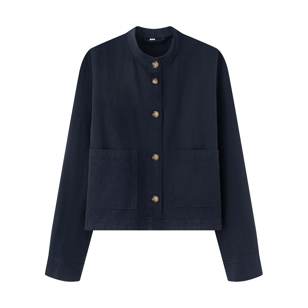 Women's short jacket with stand-up collar, boxy-cropped silhouette and patch pockets Mune Fashion