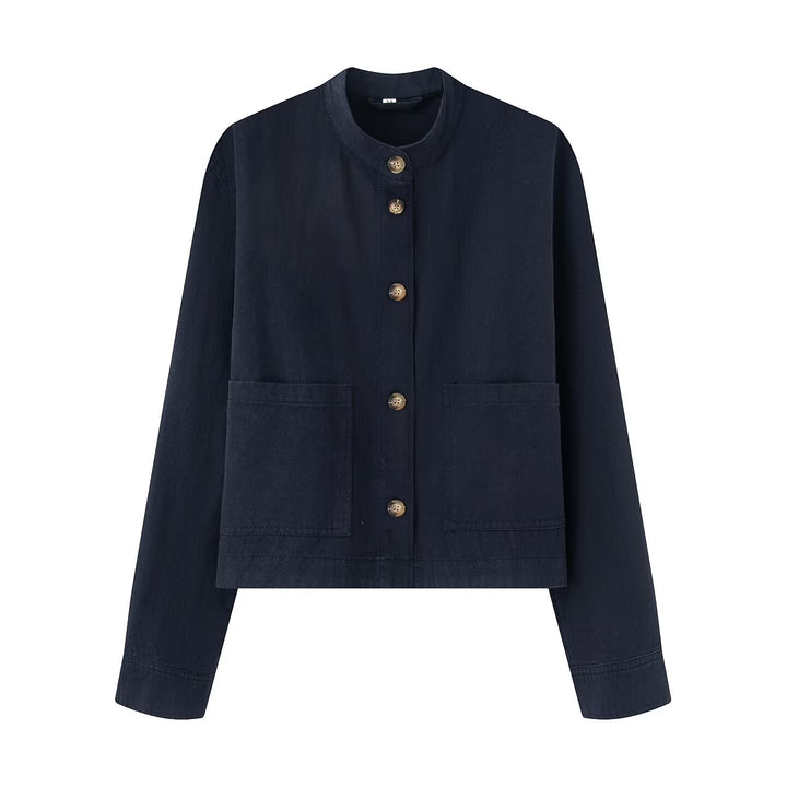 Women's short jacket with stand-up collar, boxy-cropped silhouette and patch pockets Mune Fashion