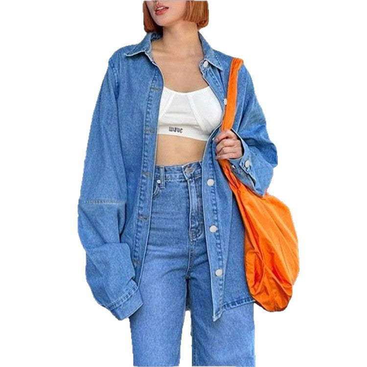 Women Oversized Denim Shirt Jacket with Extended Cut and Boxy Fit Mune Fashion