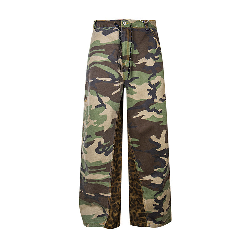 Ladies Wide Cargo Culotte Pants with Camouflage Print and Leopard Detail Mune Fashion