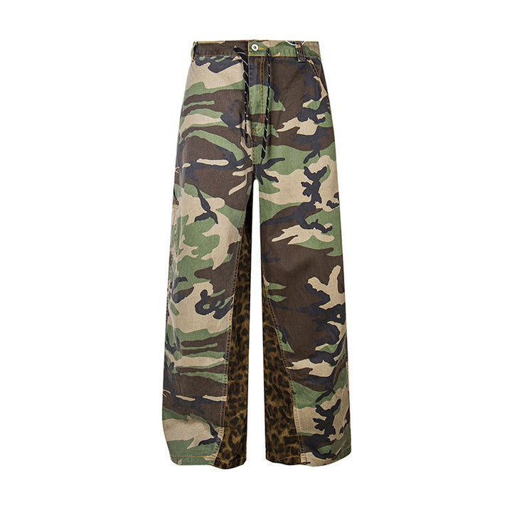 Ladies Wide Cargo Culotte Pants with Camouflage Print and Leopard Detail Mune Fashion