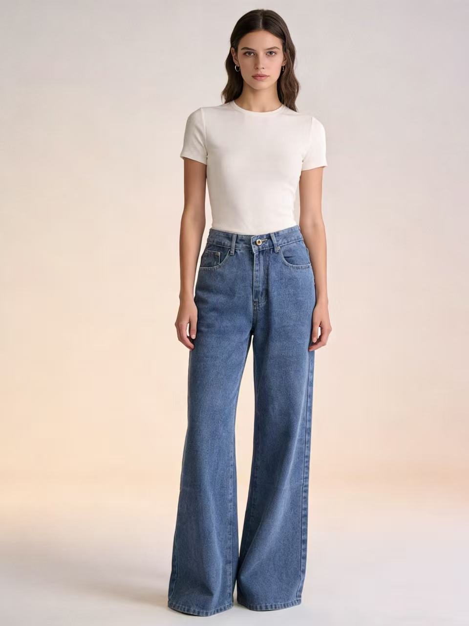 Women's high-waisted extra-long flared jeans with wide leg and clean five-pocket cut Mune Fashion