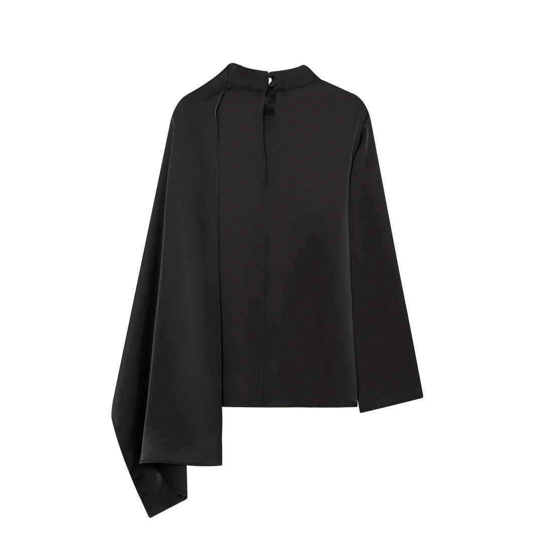 Women's nan asymmetrical draped blouse with waterfall collar and one-arm ruffle Mune Fashion