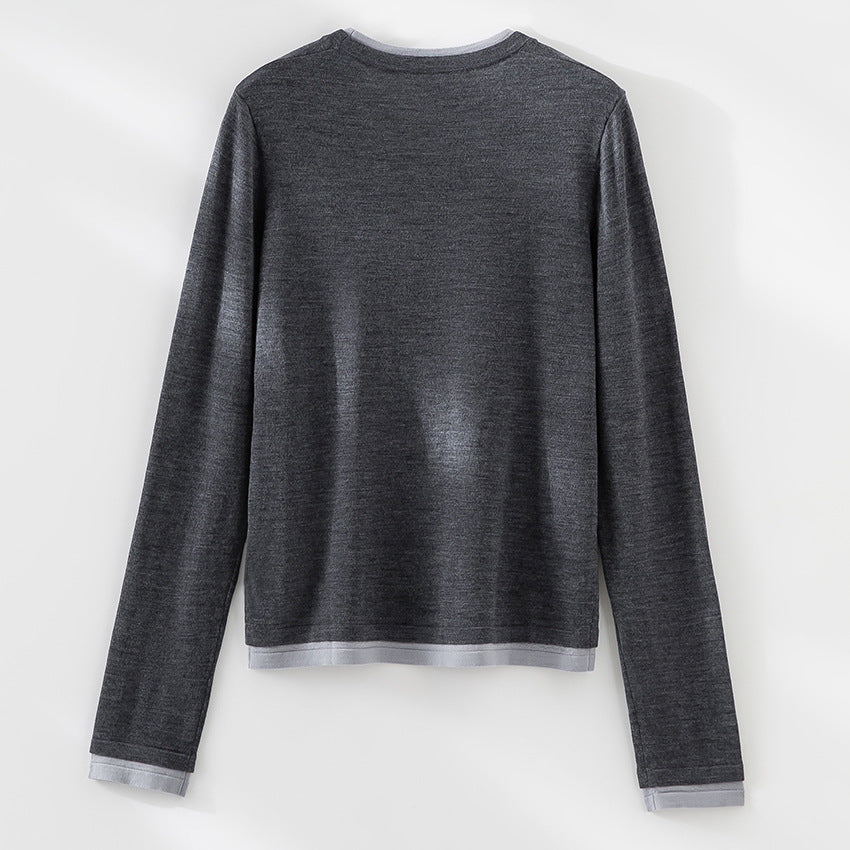 Women Fine Round Neck Sweater made of Merino Mix with Contrast Cuffs Mune Fashion