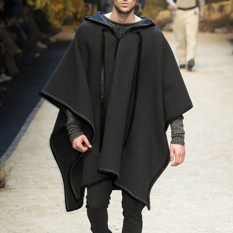 Men's Oversized Hooded Poncho made of Knit with Geometric Mosaic Pattern Mune Fashion