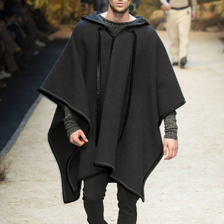 Men's Oversized Hooded Poncho made of Knit with Geometric Mosaic Pattern Mune Fashion