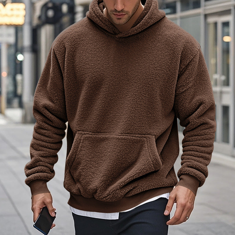 Men's Sherpa Hoodie in Teddy Fleece with Kangaroo Pocket and Ribbed Cuffs Mune Fashion