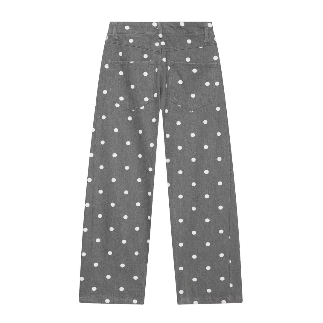 Women's High-Waisted Wide Jeans with Dots and Crease Mune Fashion