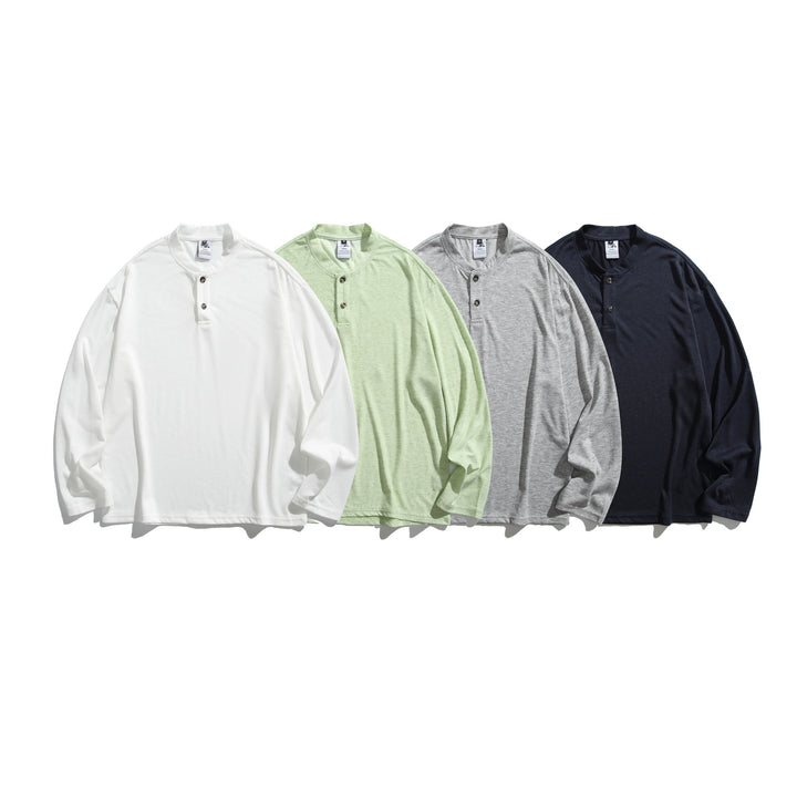 Unisex Long Sleeve Henley Shirt with Short Button Placket and Relaxed Fit Mune Fashion