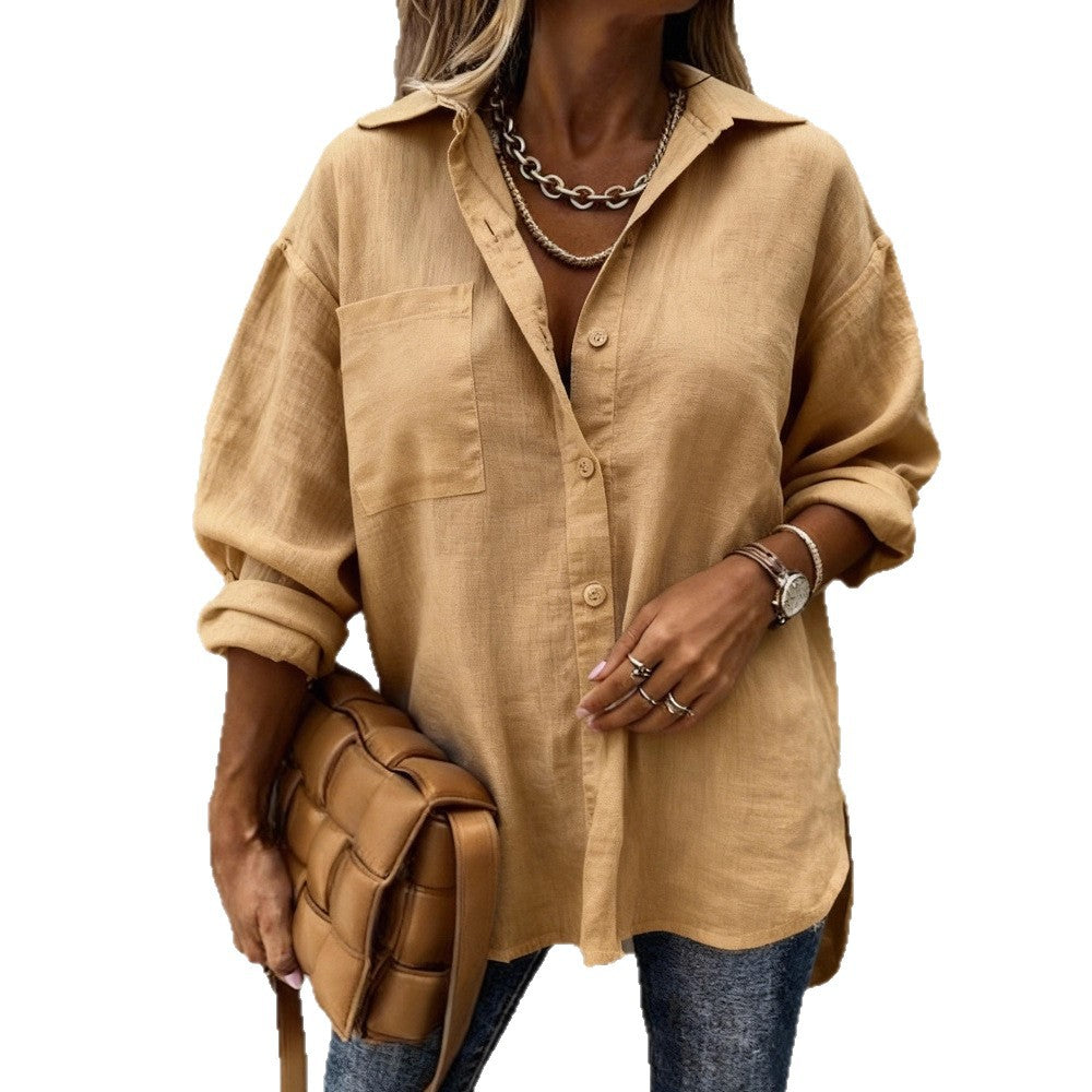 Women Light and Casual Blouse with Chest Pocket Mune Fashion