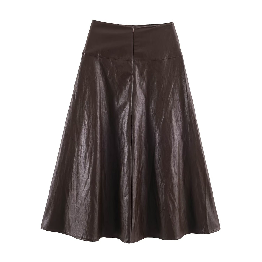 Women's midi skirt in leather look with high waist and flared cut Mune Fashion