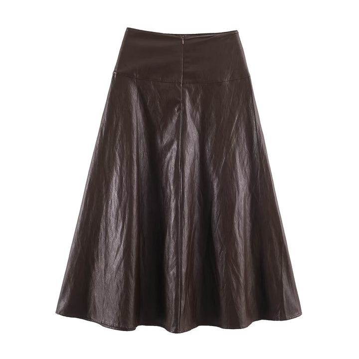 Women's midi skirt in leather look with high waist and flared cut Mune Fashion