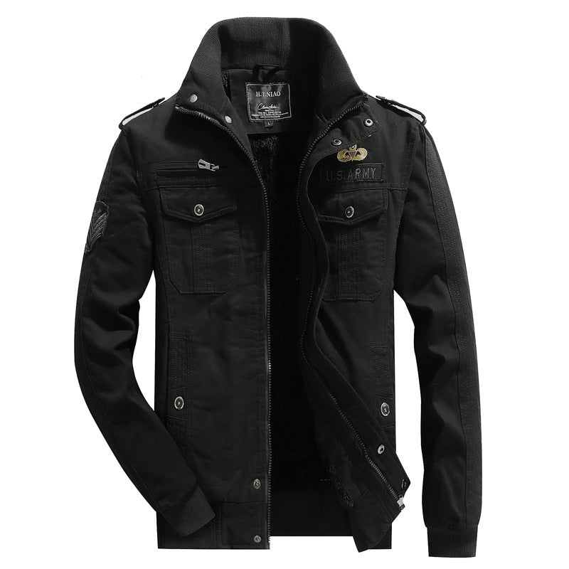 Men's Canvas Flight Jacket with warming fleece lining, shoulder epaulettes, and multifunction pockets Mune Fashion