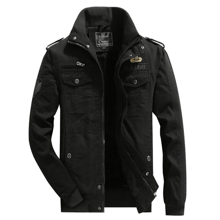 Men's Canvas Flight Jacket with warming fleece lining, shoulder epaulettes, and multifunction pockets Mune Fashion