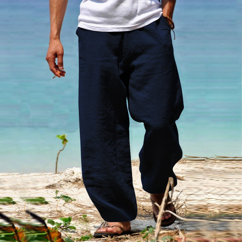 Men's Breezy Beach Pants in Baggy Cut made of Linen Blend with Drawstring Mune Fashion