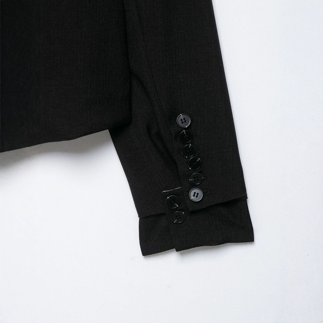 Women Cropped Blazer with asymmetrically cut front and classic lapel Mune Fashion