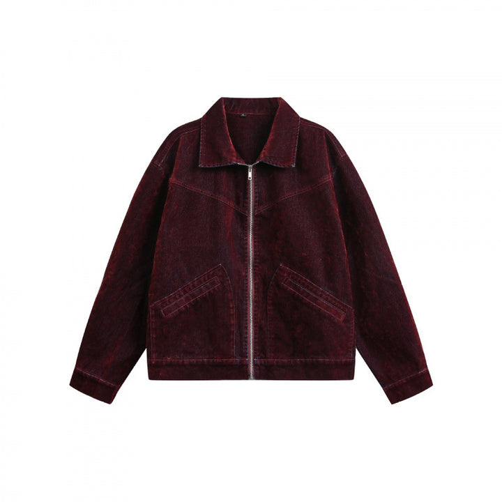 Men's Boxy Cord Blouson Jacket with Metal Zipper, Shirt Collar and Angled Insert Pockets Mune Fashion
