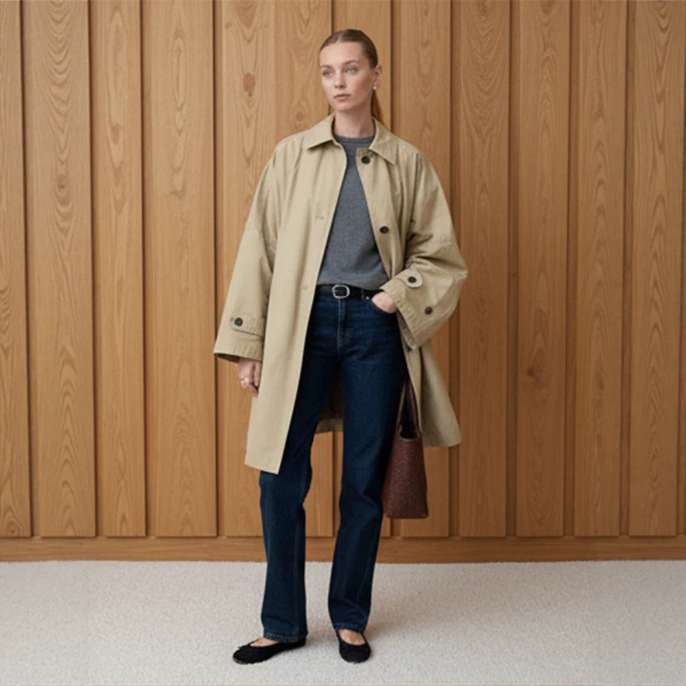 Women's Oversize Cotton Blend Trench Coat with Mid-Length, Straight Cut Mune Fashion