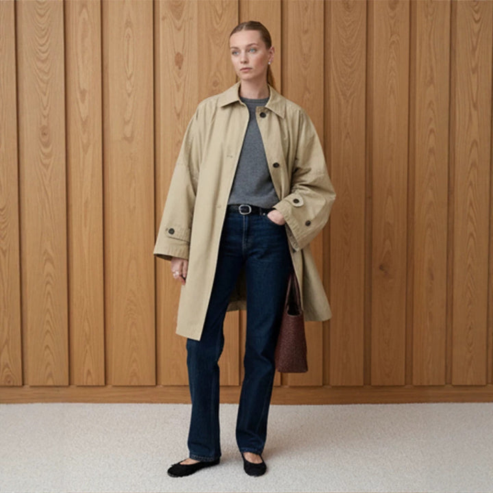 Women's Oversize Cotton Blend Trench Coat with Mid-Length, Straight Cut Mune Fashion