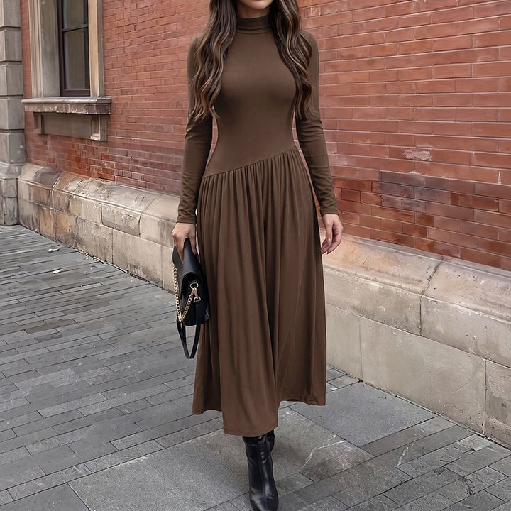 Ladies Elegant Maxi Dress with Long Sleeves and High Collar Mune Fashion
