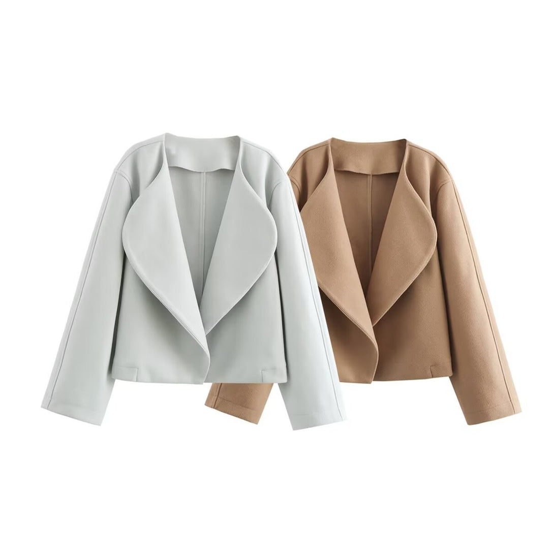 Women’s cropped waterfall blazer with oversized shawl collar and flattering cropped silhouette Mune Fashion