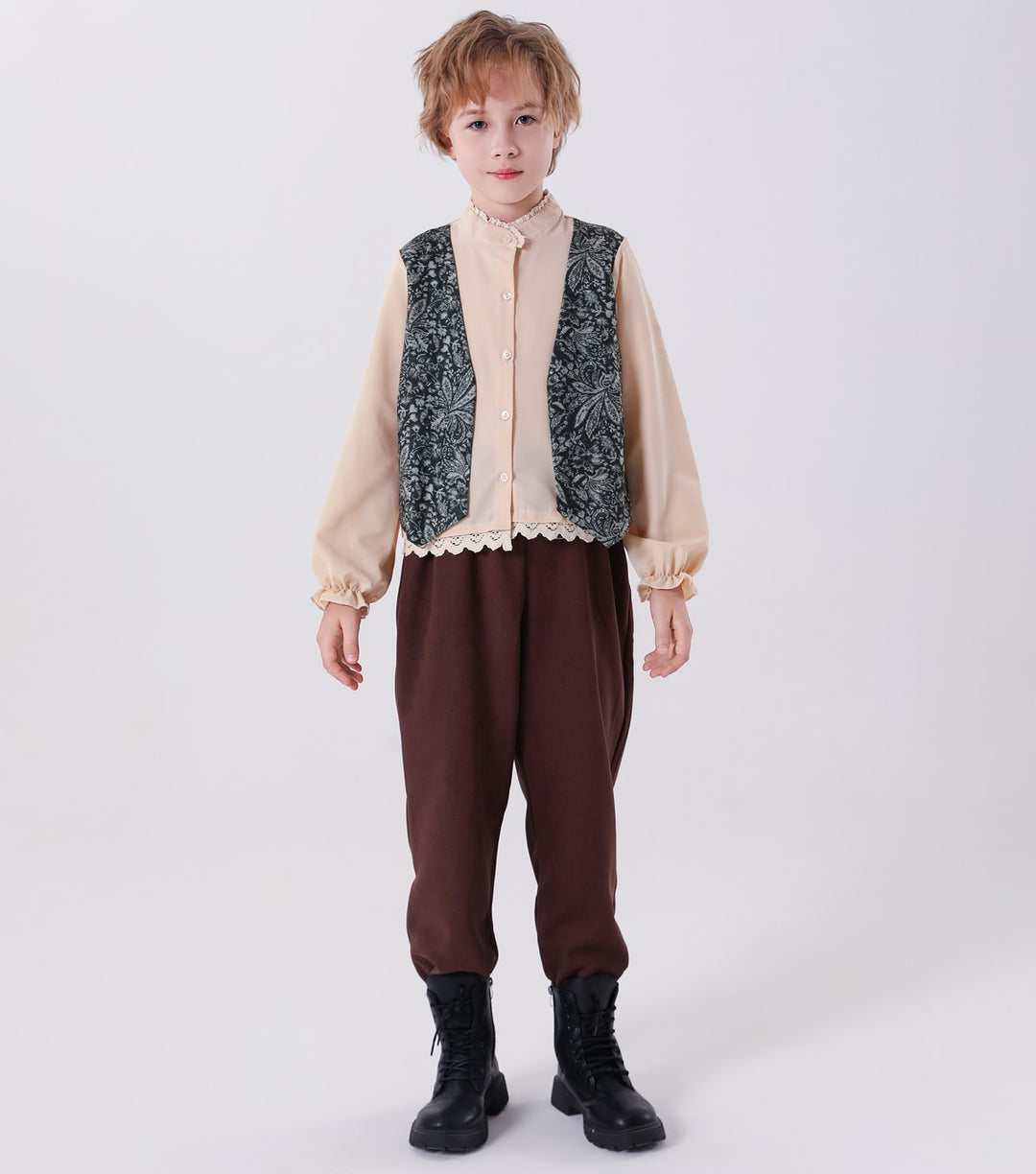 Unisex children's vest in vintage brocade style with floral jacquard pattern Mune Fashion