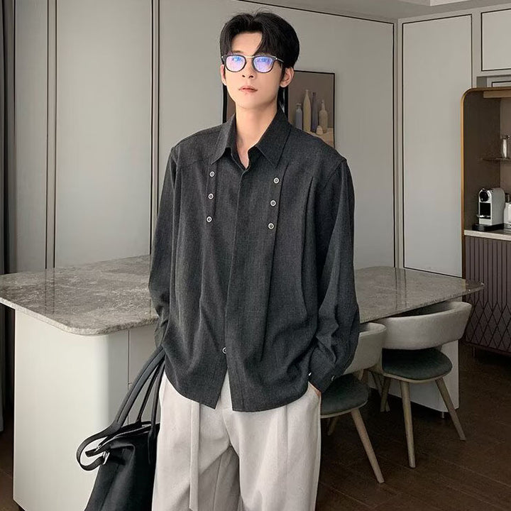 Men's Fashion Long Sleeve Shirt with Button Placket Mune Fashion