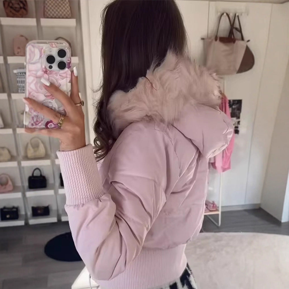 Ladies short quilted bomber style jacket with detachable faux fur hood Mune Fashion