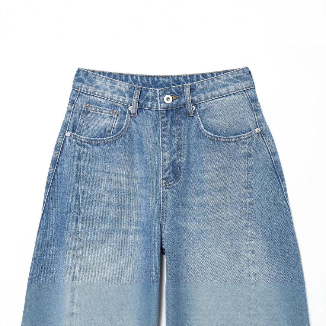 Women's Wide Cropped Denim Culotte with High Waist and Center Seam Mune Fashion