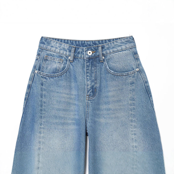 Women's Wide Cropped Denim Culotte with High Waist and Center Seam Mune Fashion
