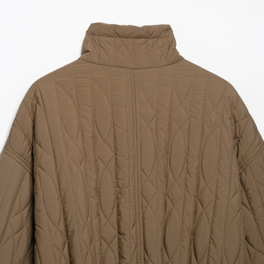 Women's short padded jacket with high stand collar, drawstring waist and oversized sleeves Mune Fashion