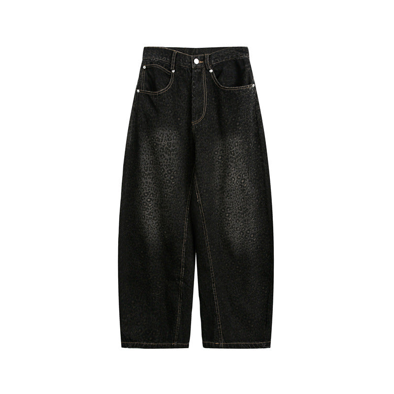Ladies Cropped Wide Jeans with High Waist and Leopard Print Mune Fashion