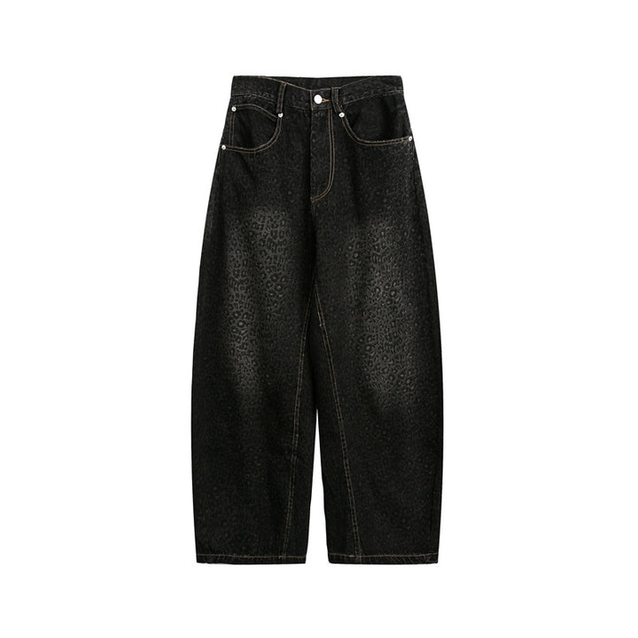 Ladies Cropped Wide Jeans with High Waist and Leopard Print Mune Fashion