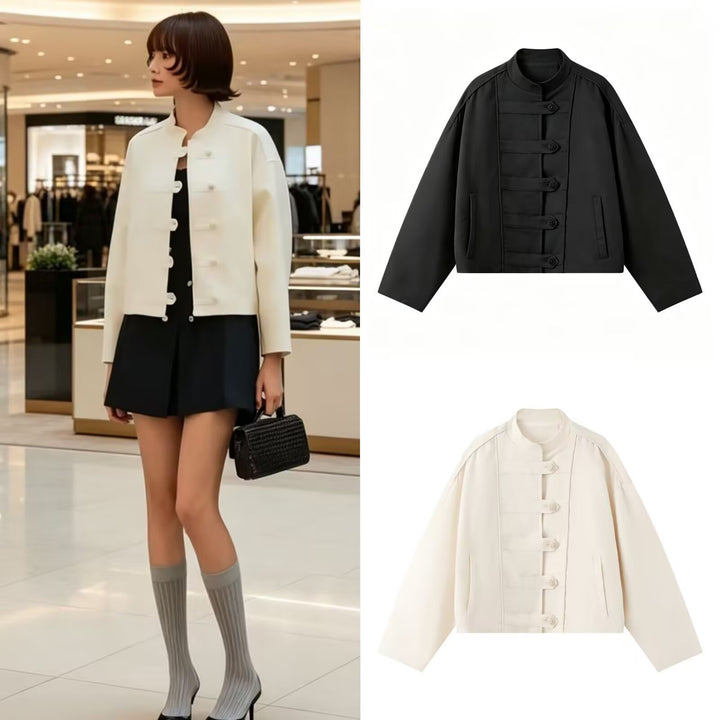 Women's Boxy Jacket with Stand-Up Collar and Toggle Fastenings Mune Fashion