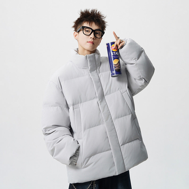 Men's Short Cut Oversized Quilted Jacket with High Collar Mune Fashion