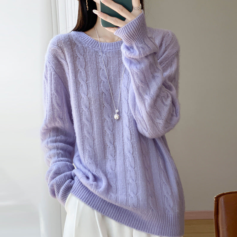 Women's Plus Size Cable Knit Sweater in Mohair Look with Ribbed Hem Mune Fashion