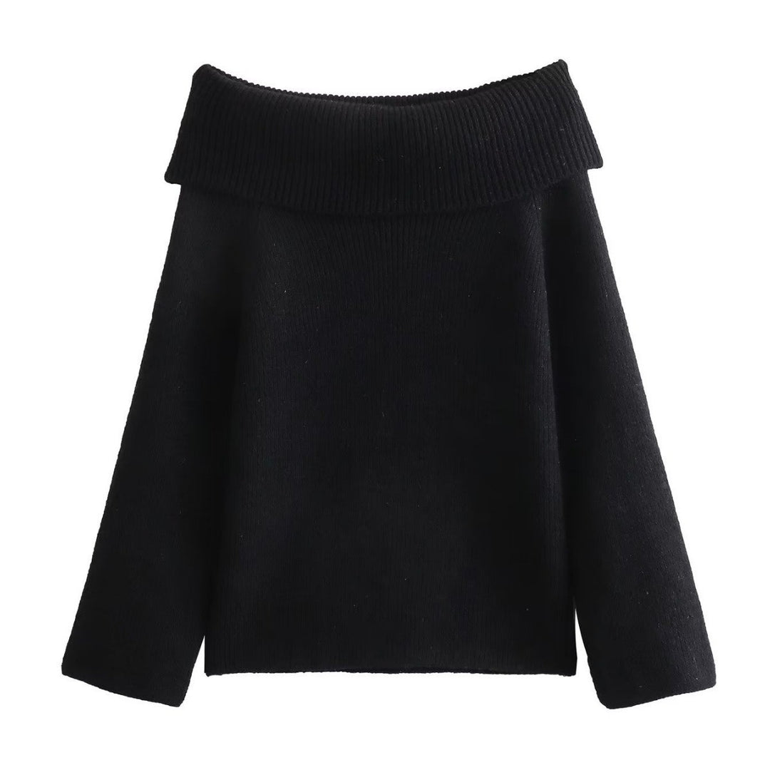 Women's oversized off-the-shoulder knitted sweater with wide turnover collar and ribbed texture Mune Fashion