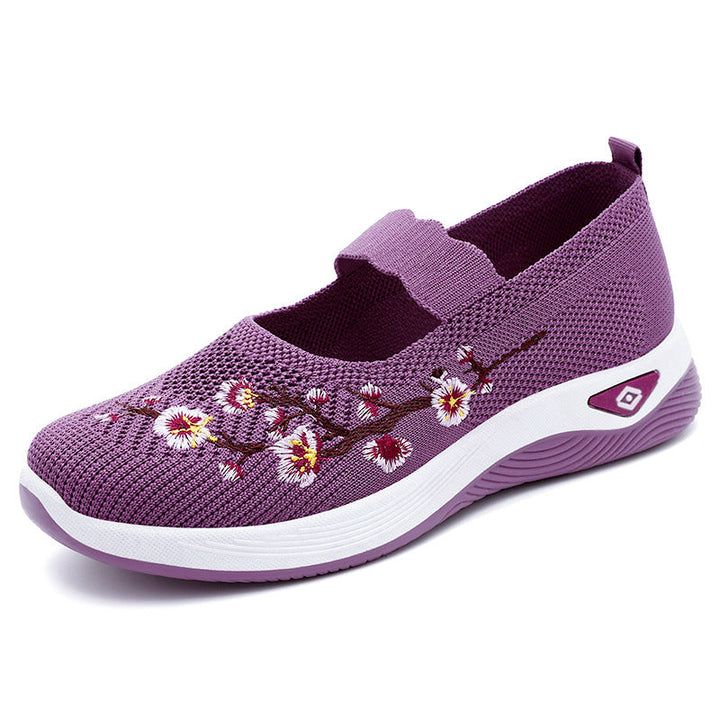 Women's Sporty Slip-On Sneakers with Floral Embroidery Design Mune Fashion