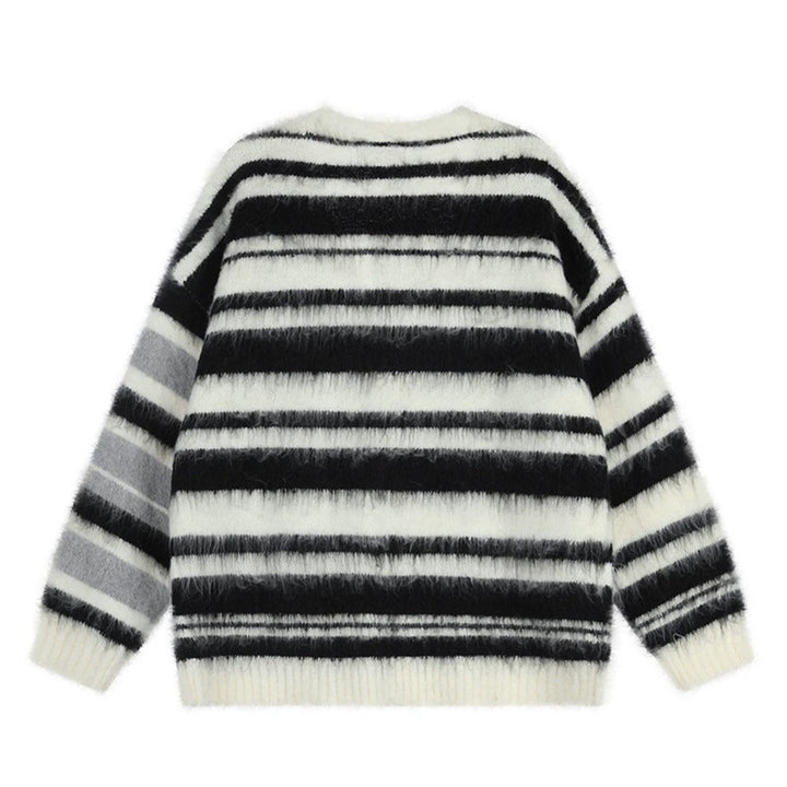 Women's oversized cardigan with V-neck, cozy mohair look and striped pattern Mune Fashion