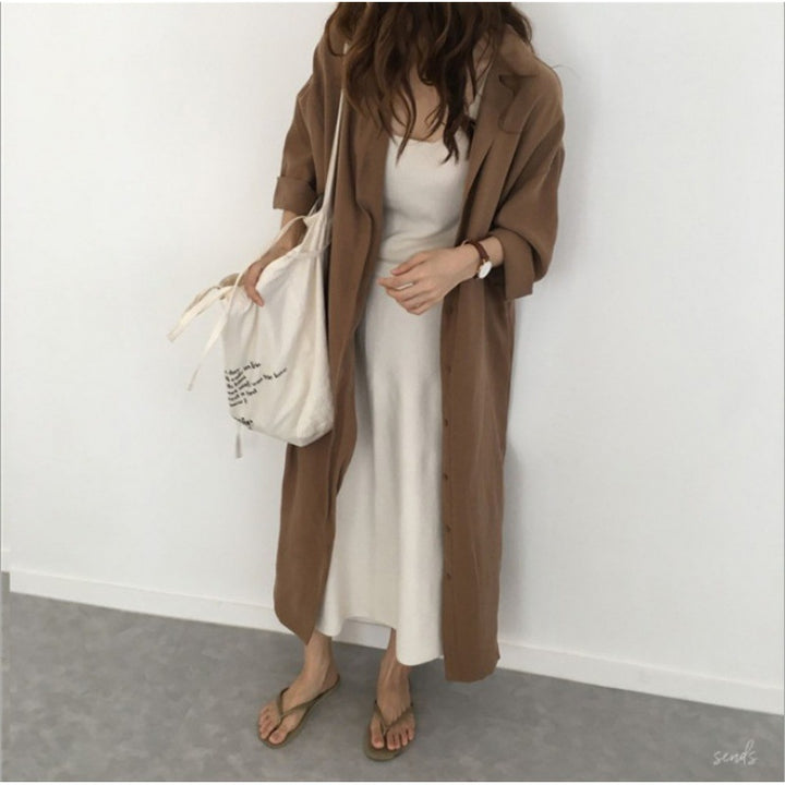 Women's Shirt Dress with Tie Belt and Casual Three-Quarter Sleeves Mune Fashion