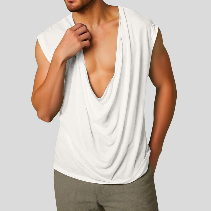 Women draped long top with deep waterfall back and drop shoulder Mune Fashion