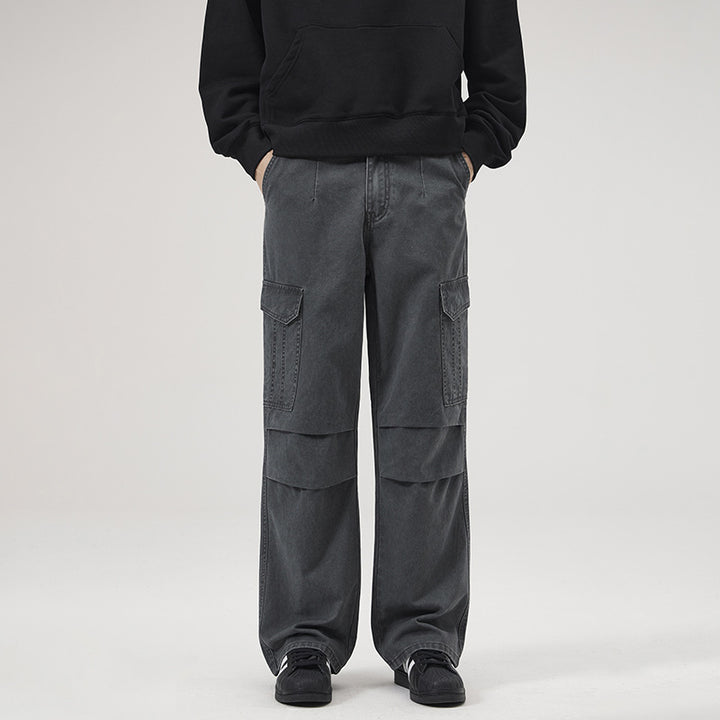 Men's Wide Cargo Pants in Palazzo Cut with Knee Panels and Patch Pockets Mune Fashion