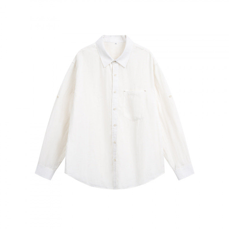 Unisex Oversize Light Linen Blend Shirt with Chest Pocket, Notched Collar and Sleeve Cuff Mune Fashion