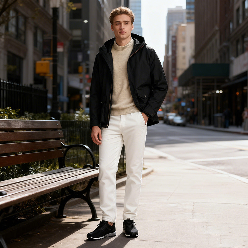Men's Lightweight Hooded Jacket in Urban Minimal Style with Two-Way Zipper and Flap Pockets Mune Fashion