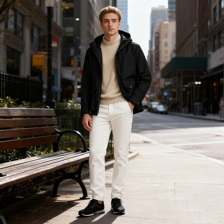Men's Lightweight Hooded Jacket in Urban Minimal Style with Two-Way Zipper and Flap Pockets Mune Fashion
