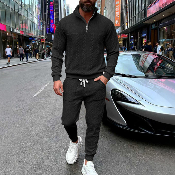 Men's waffle texture half-zip loungewear set with cargo joggers Mune Fashion