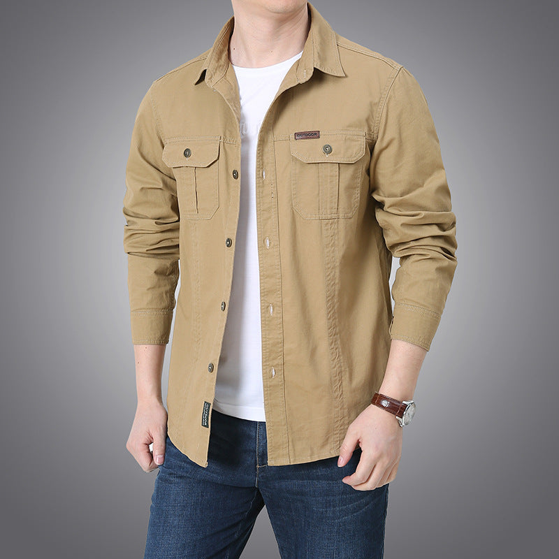 Men's Cotton Canvas Shirt Jacket in Utility Style with Chest Patch Pockets Mune Fashion