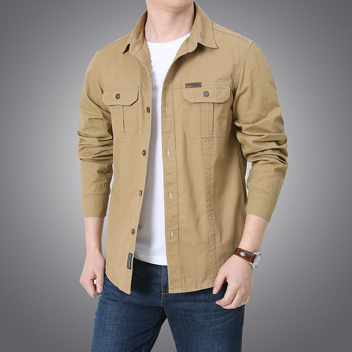 Men's Cotton Canvas Shirt Jacket in Utility Style with Chest Patch Pockets Mune Fashion
