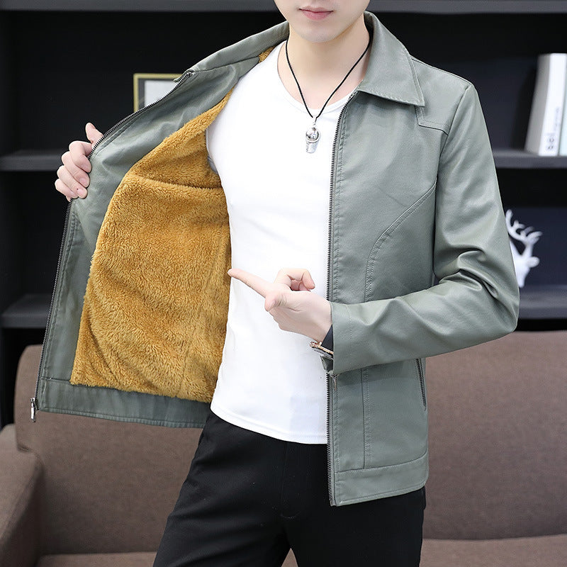 Men's leather-look zip jacket with warming teddy lining and minimal seam design Mune Fashion